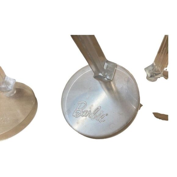 2 Barbie 1 Francie Logo TM Plastic 3 Piece Doll Stands Clear Base Replacement - Picture 3 of 5